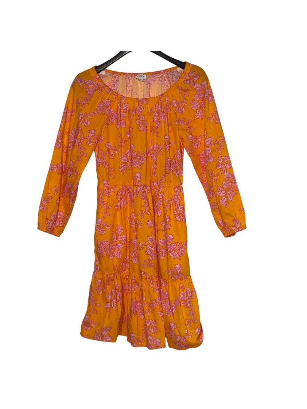 J. Crew Factory Scoop Neck Floral Tiered Mini Dress Orange Sz 4 BQ054